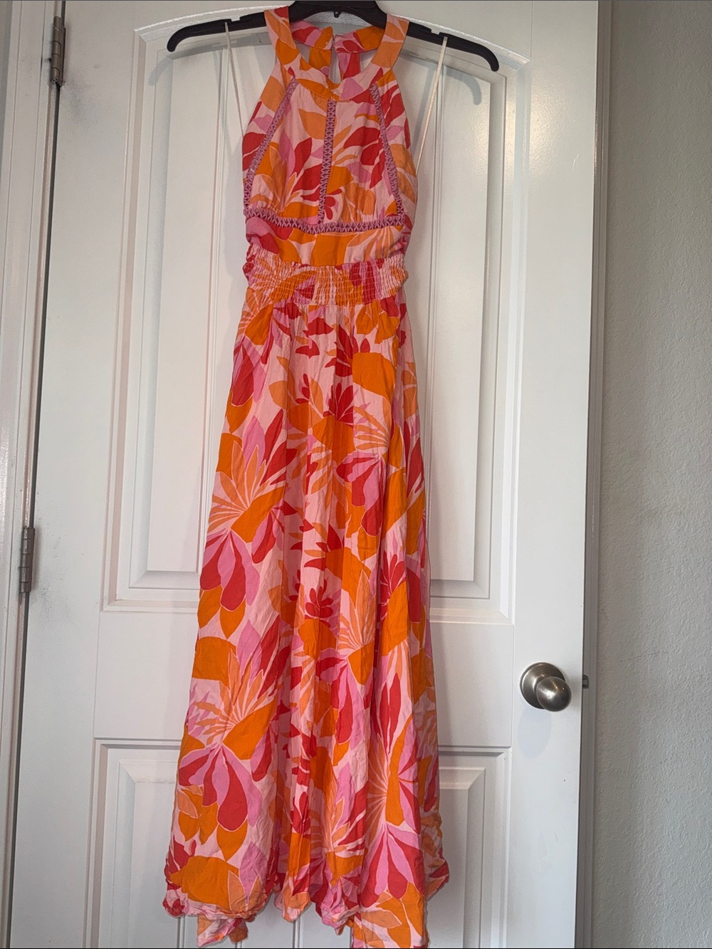 Anthropologie Abel the Label Rumi Floral Halter Maxi Dress Pink Orange Size S - Picture 3 of 13